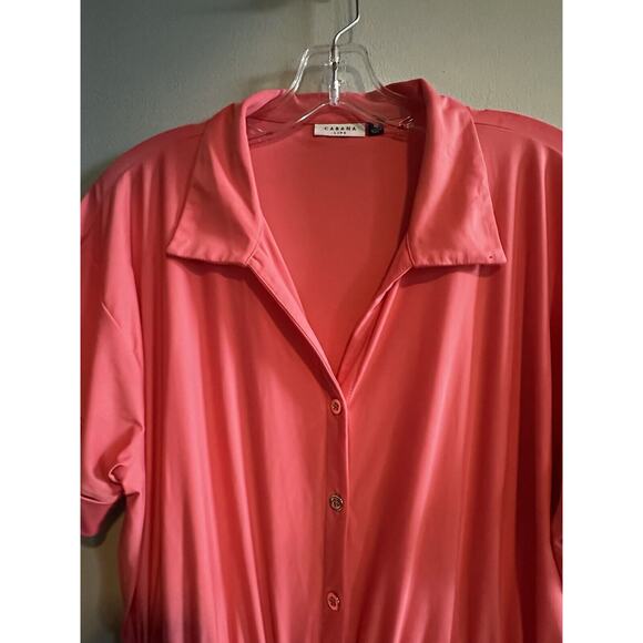 Cabana Life Coral Mini Dress Size XL Drawstring Waist Button Up Resort Vacation - Picture 2 of 12